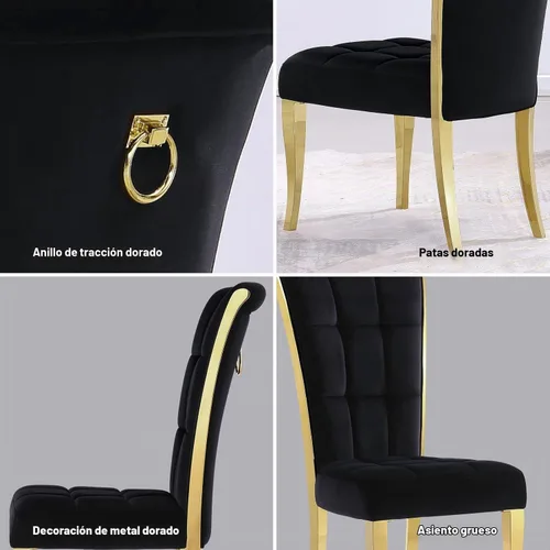 Vista 6 de ACEDÉCOR Sillas de comedor modernas de terciopelo negro y dorado, juego