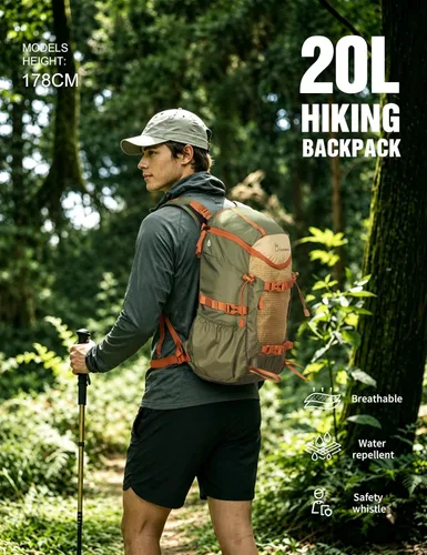 Vista 2 de MOUNTAINTOP Mochila de senderismo de 20L, mochila ligera para exteriores 20l-caqui verde