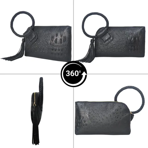 Vista 4 de NGIL Mini bolso de pulsera de piel sintética para mujer con borla de flecos, cartera de pulsera para mujer