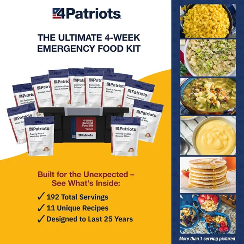 Vista 2 de 4Patriots: Suministro de alimentos para emergencias, kit de supervivencia para 4 semanas, alimentos liofilizados, vida útil de 25 años, 196 porciones