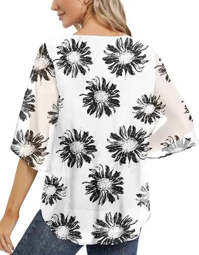 Vista 4 de Blusa de gasa de verano para mujer, estilo casual, manga 34, holgada, de malla, para mujer