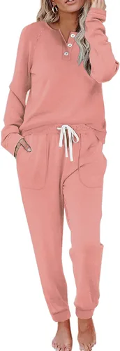 Vista 109 de Wiholl - Conjuntos de dos piezas para mujer: ropa cómoda con sudadera abotonada y pantalones deportivos con bolsillos