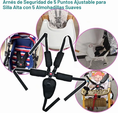 Vista 6 de Universal 5 Point High Chairs Safety Harness Strap Belt,Adjustable Harness Seatbelt Straps Negro