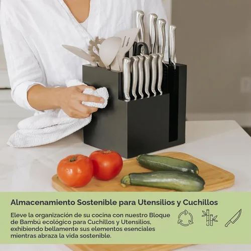 Vista 4 de KitchenEdge Bloque magnético de bambú para cuchillos y soporte para utensilios de cocina, almacenamiento elegante para cuchillos de chefs, cuchillos