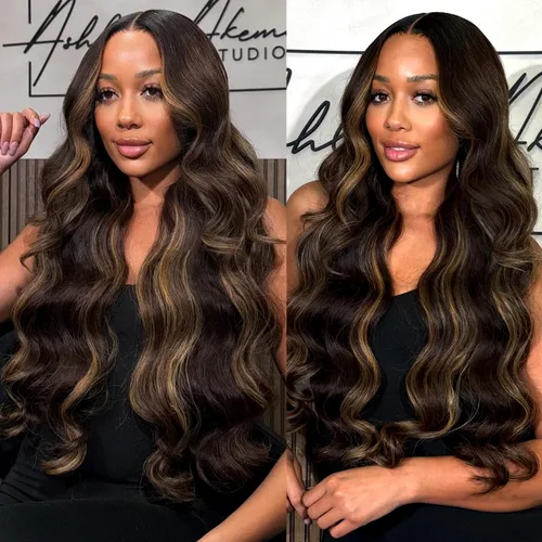 Vista 10 de Peluca de cabello humano ondulado con encaje frontal de 13 x 4, FB30, peluca de cabello humano con reflejos FB30, 200% de densidad, peluca balayage