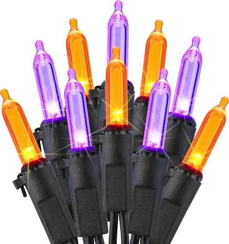 Vista 14 de ODEETRONIC Candy Corn - Luces de Halloween de 21.63 pies, juego de 100 luces incandescentes conectables, 120 V, certificado UL, luz de Halloween