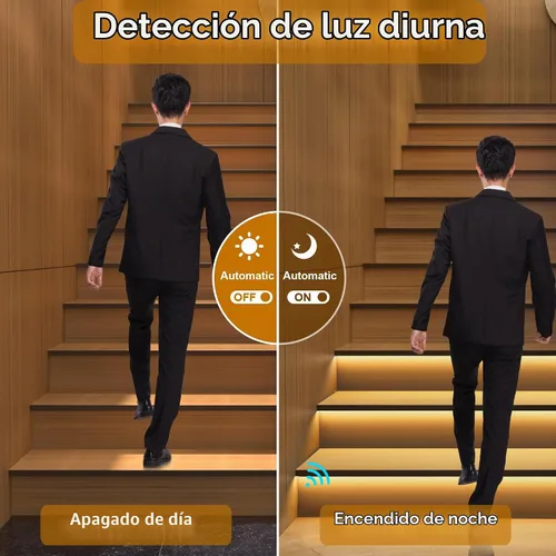 Vista 2 de Kit de iluminación LED para escaleras con sensor de movimiento inteligente KMG-3233, tira de luz LED cortable de 40" para luces de escalera LED