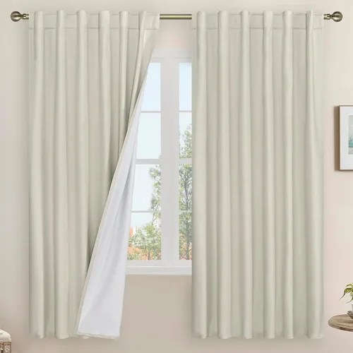 Vista 144 de LAMIT Cortinas opacas cortas de lino de 30 pulgadas para ventanas de cocina sobre el fregadero, cortinas de café texturizadas de lino marfil