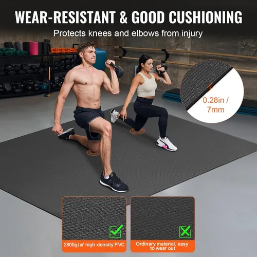 Vista 5 de VEVOR Large Exercise Mat, 12'x6'/10'x6'/9'x6'/8'x6'/8'x5'/7'x5'/6'x4' (7mm) Extra Thick, Non Slip High Density Premium Workout Mat, Exercise Yoga