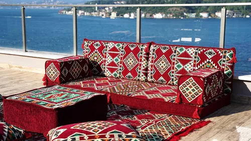 Vista 7 de arabicsofa Juego de sofá de dos plazas étnico individual – Funda lavable estilo bohemio cojines de suelo con sofá otomano