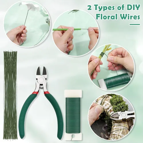 Vista 3 de Paxcoo Kit de herramientas de cinta floral y arreglo de alambre floral con cinta verde, alambre floral, alfiler de flores de boutonniere, cortador