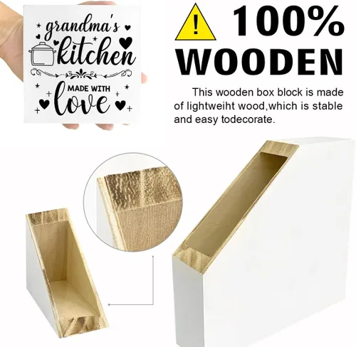 Vista 3 de LVQHI Letreros divertidos de madera para cocina, diseño de Kithcen de la abuela hecho con amor, caja de madera para estante de cocina, decoración