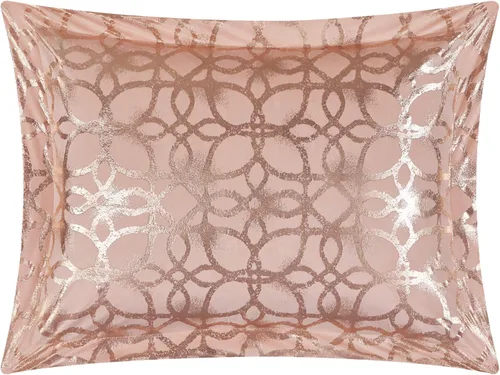 Vista 2 de Chic Home Shefield Geometric Gold Tone Metallic Lattice Pattern Print Bedding-Decorative Pillows Shams Included, King, Blush