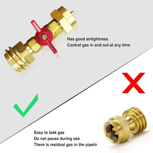 Vista 3 de Adaptador de tanque de propano de 1 libra a 20 libras con válvula, Conver CGA600 a QCC/Tipo 1 conector macho, se adapta a cilindros desechables de 1