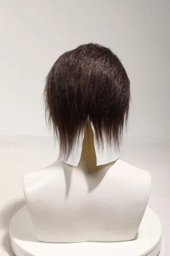 Vista 4 de Máscara de terror de Halloween, máscara de látex blanco de lujo de cabeza completa con cabello negro, accesorio de disfraz