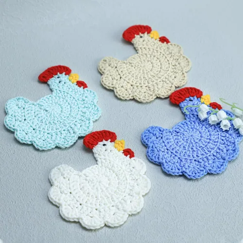 Vista 7 de WAIT FLY Juego de posavasos hechos a mano de ganchillo para mesa de café, protección de mesa, decoración del hogar, pollo-B-4