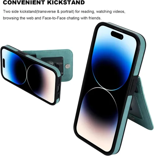 Vista 5 de KIHUWEY Compatible con iPhone 14 Pro Funda Cartera con Tapa con Soporte para Tarjetas de Crédito, Cuero Premium con Cierre Magnético, Función Atril