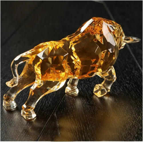 Vista 6 de FengShui Wall Street - Estatua de toro de acrílico para pared, escultura de toro en casa, oficina, escritorio, adorno decorativo de 8.7 pulgadas