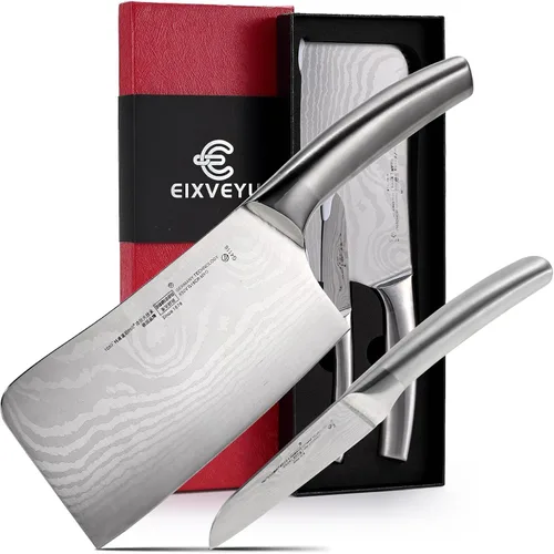 Vista 12 de SHI BA ZI ZUO Juego de cuchillos de cocina de 2 piezas, cuchillo Santoku y cuchillo de pelar, cuchillo de chef japonés con revestimiento de Ti