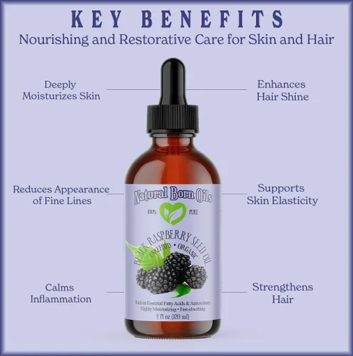 Vista 5 de Natural Born Oils Aceite de semilla de frambuesa negra, 16 onzas, orgánico, prensado en frío, alto en ácido elágico, hidratante para la piel, salud