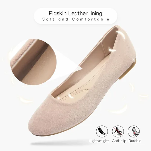Vista 5 de Shupua Zapatos planos para mujer con punta redonda, zapatos planos de ballet negros elegantes, cómodos zapatos de vestir para mujer, zapatos