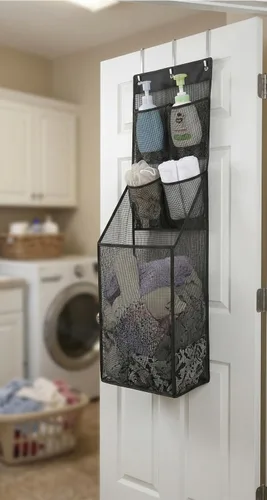 Vista 7 de ALYER Cesta multifuncional para ropa sucia, detrás de la puerta, organizador de almacenamiento para lavandería, caravana, dormitorio, baño, Negro