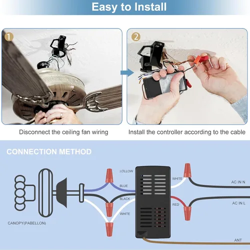 Vista 4 de Kit de control remoto universal para ventilador de techo regulable Repuesto para Hunter Hampton Bay Harbor Breeze, compatible con Hunter 99122