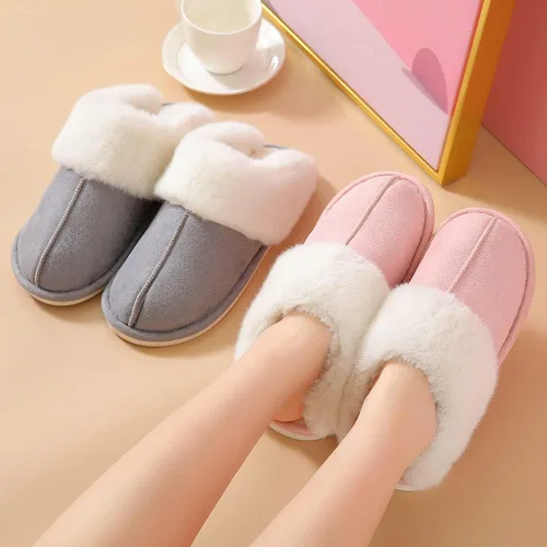 Vista 6 de Pantuflas de felpa gruesa y antideslizante para interiores de otoño e invierno para hombres y mujeres del mismo