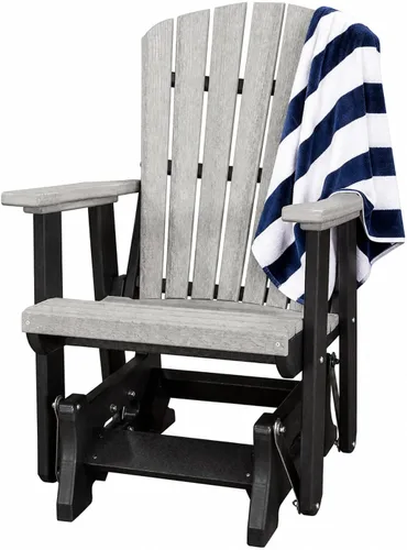 Vista 8 de DutchCrafters Slat Fan Back Poly Adirondack Glider Silla de patio al aire libre (negro y azul aruba)