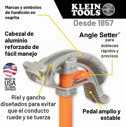 Vista 2 de KLEIN TOOLS 51606 Doblador de conductos de aluminio de montaje completo, 1/2-pulgada EMT, pedal ancho para alimentos, símbolos de referencia