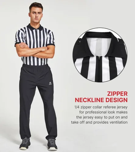 Vista 2 de Camisa de árbitro para hombre, cuello oficial, camiseta de árbitro, manga corta, rayas blancas y negras, disfraz de Halloween