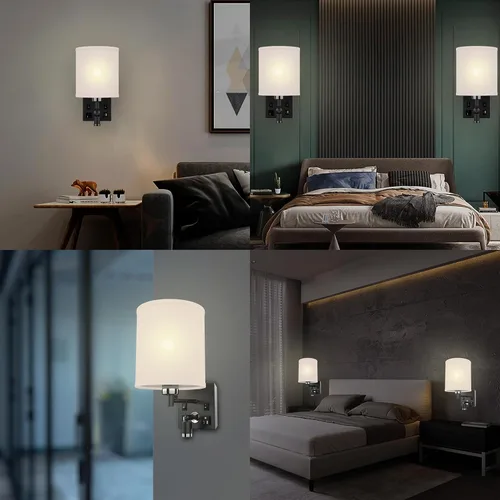 Vista 6 de LEDMyplace - Apliques de pared LED de 1 luz, lámpara de interior para sala de estar con puertos USB y tomacorriente, base E26, cuerpo de hierro