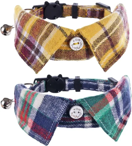 Vista 8 de Juego de 2 collares de gato con corbata de moño y campana para gatito ajustable de seguridad