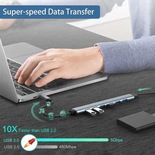 Vista 3 de Hub USB 3.0 con 7 puertos, vienon Aluminium USB 3.0 Hub USB Splitter Extender para laptop, PC, MacBook, Mac Pro, Mac mini, iMac, Surface Pro y más