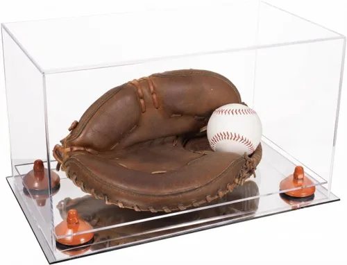 Vista 123 de Better Display Cases Vitrina de guantes de béisbol de acrílico transparente con elevadores negros (A011/V16)