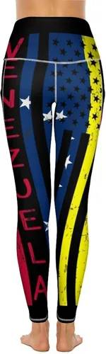 Vista 3 de Pantalones de yoga de cintura alta con bandera de Estados Unidos de Venezuela, pantalones de yoga suaves para mujer, control de abdomen, leggings