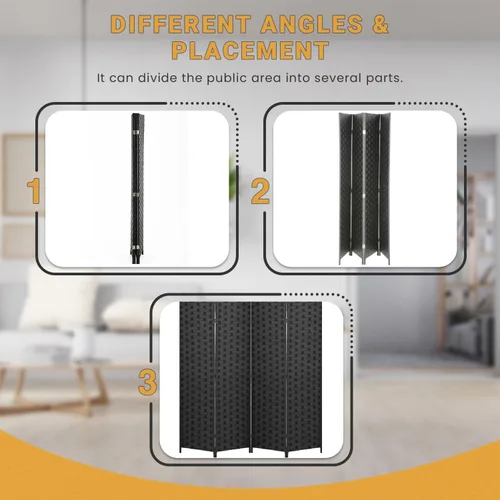 Vista 4 de Divisor de habitación, 4 paneles de madera para interiores, hecho a mano, separadores de habitación portátiles y pantallas plegables de privacidad