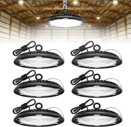 Vista 8 de HYPERLITE UFO LED High Bay Light: 150W 19500LM High Bay LED Luces de tienda con enchufe de 6 pies - 5000K IP65 LED Warehouse Luces para taller