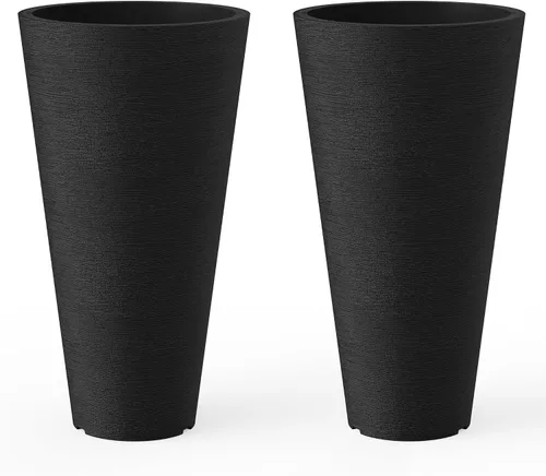Vista 15 de Kante Juego de 2 Macetas Redondas Altas, Macetas Decorativas de 13 Pulgadas de Alto para Exterior Interior Jardín Patio Porche Delantero (Negro)