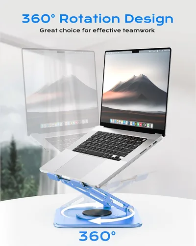 Vista 2 de LOXP Soporte ajustable para laptop, soporte para computadora con base giratoria de 360°, soporte ergonómico para computadora portátil