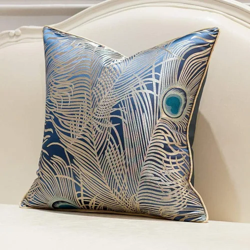 Vista 2 de Avigers - Fundas de cojín de 18 x 18 pulgadas, diseño de plumas de pavo real plateadas en azul claro, fundas de almohada de lujo, fundas de almohada