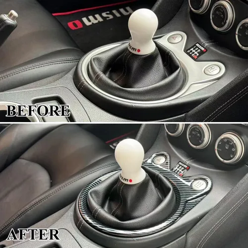 Vista 4 de Accesorios manuales del ajuste de la cubierta del panel del cambio de engranajes del estilo de la fibra de carbono para Nissan 37