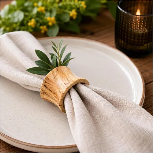 Vista 22 de Juego de 12 Servilleteros de Madera de Tres Anillos - Portaservilletas de Madera de Acacia Entrelazados para Decoración de Mesa de Comedor - Anillos