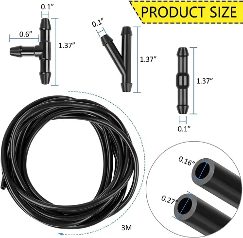 Vista 2 de Kit de manguera de lavado de parabrisas, manguera de líquido de lavadora de 9.8 ft con 6 conectores de manguera, tubo de líquido de arandela de goma