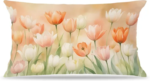 Vista 13 de Juego de 2 fundas de almohada florales con lazo de cinta azul y rosa de 18 x 18 pulgadas, decoración de dormitorio de habitación preparada, fundas