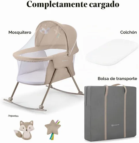 Vista 10 de Kinderkraft LOVI Cuna de Viaje para Bebé, Cuna Portátil Plegable con Mosquitera Integrada, Capota Ajustable y Función de Cuna Adicional, Beige