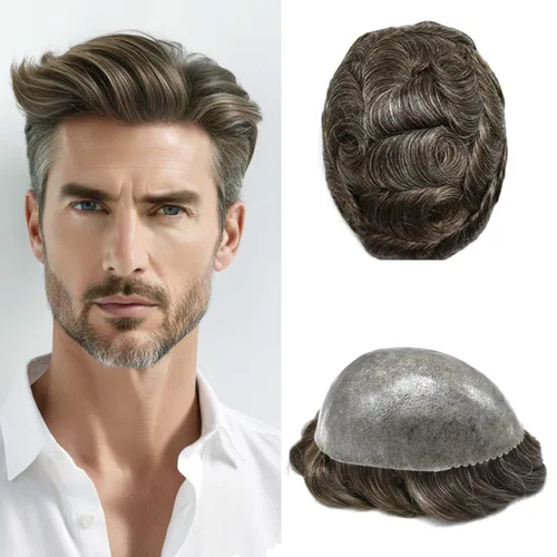 Vista 69 de Mens Toupee Hair System para hombres Piezas de pelo Sistema de reemplazo Poly Skin Toupee para hombres Protesis Capilar Para Hombre 6X8#1 Jet Black