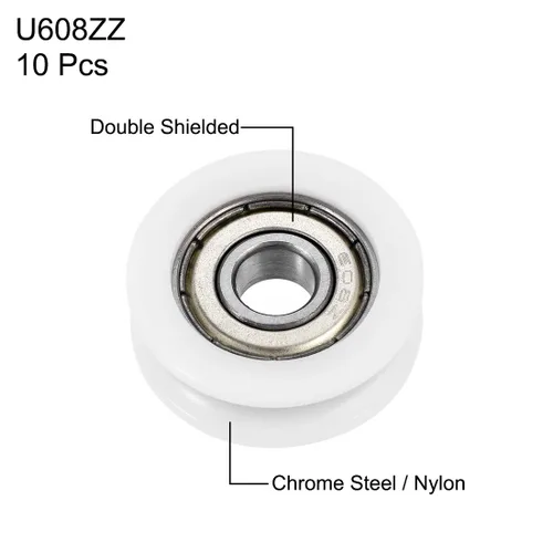 Vista 2 de uxcell U608ZZ 608 Nylon U Groove Rodamientos 0.315x1.181x0.394 in Doble Metal blindado (GCr15) Rodamientos de bolas de acero cromado 10pcs