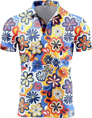 Vista 65 de Camisa de golf de los años 80 para hombre, ajuste seco, manga corta, estampada, divertidas, camisas de golf de los años 90 para hombre
