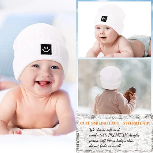 Vista 6 de DANMY Gorro para bebé, gorro de punto cálido para el invierno para recién nacido, gorro suave para niños